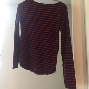 Navy blue and red striped shirt